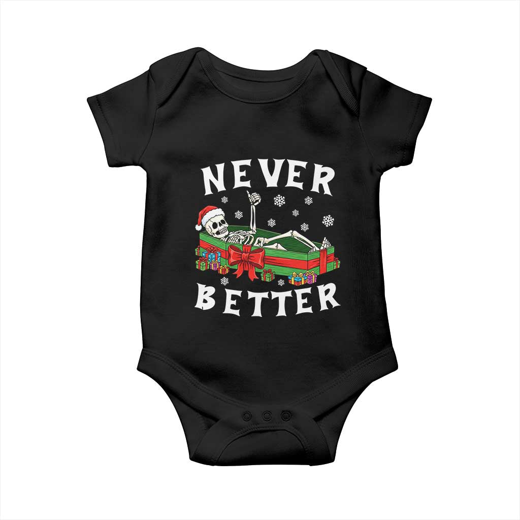 Funny Halloween Christmas Never Better Baby Onesie Xmas Skeleton Coffin - Wonder Print Shop