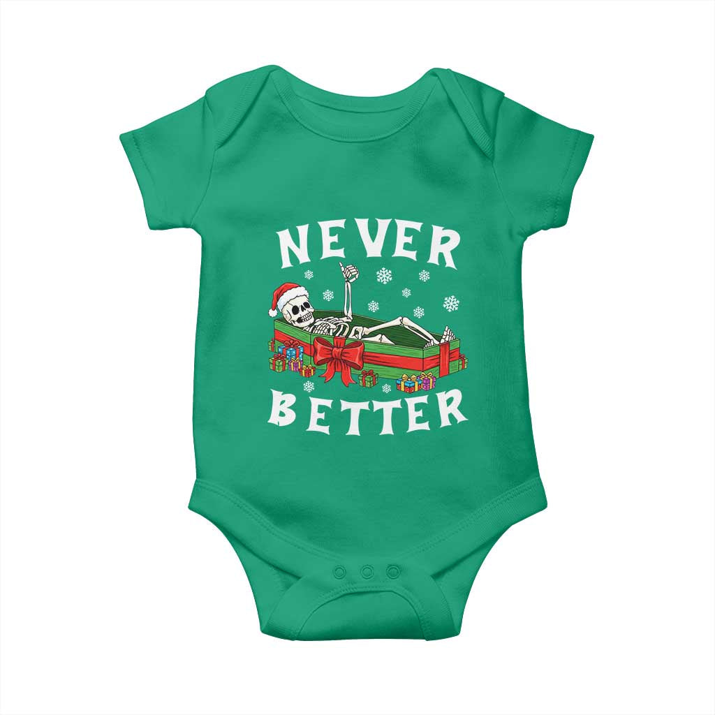 Funny Halloween Christmas Never Better Baby Onesie Xmas Skeleton Coffin - Wonder Print Shop