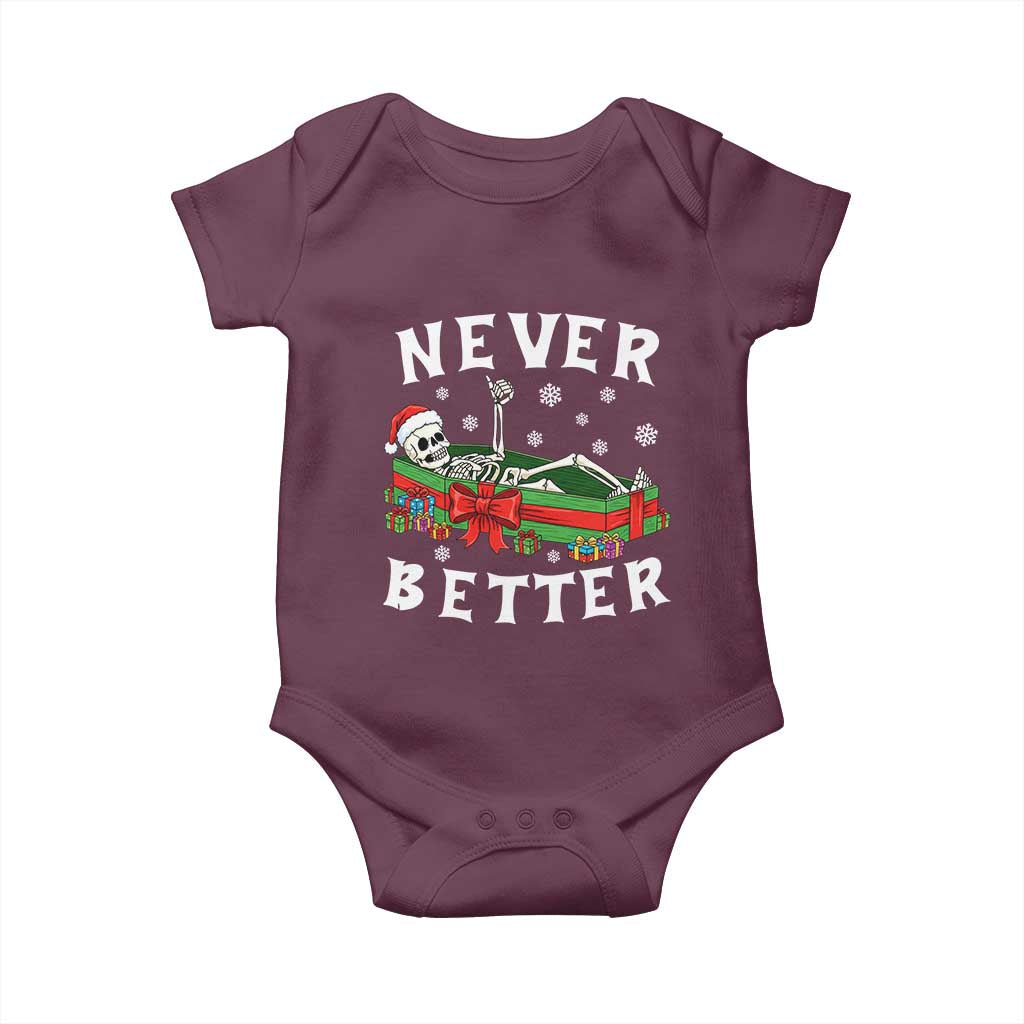 Funny Halloween Christmas Never Better Baby Onesie Xmas Skeleton Coffin - Wonder Print Shop