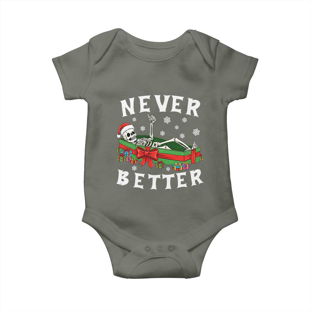 Funny Halloween Christmas Never Better Baby Onesie Xmas Skeleton Coffin - Wonder Print Shop
