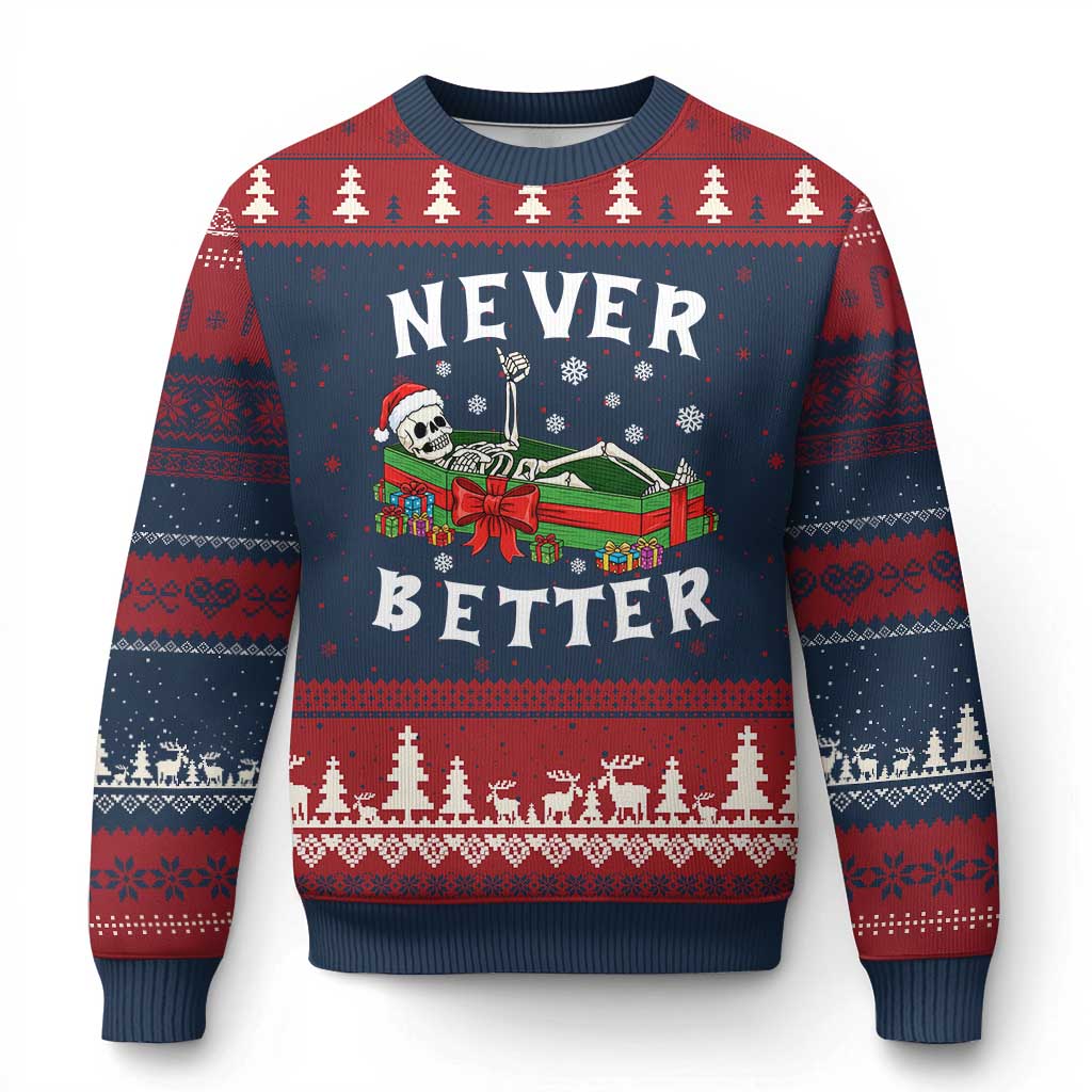 Funny Halloween Christmas Never Better Ugly Christmas Sweater Xmas Skeleton Coffin - Wonder Print Shop