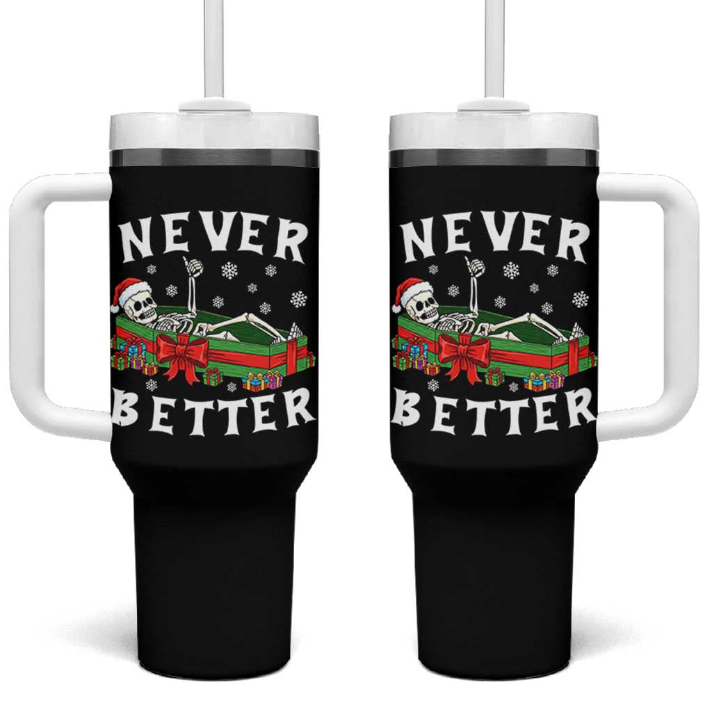 Funny Halloween Christmas Never Better Tumbler With Handle Xmas Skeleton Coffin - Wonder Print Shop
