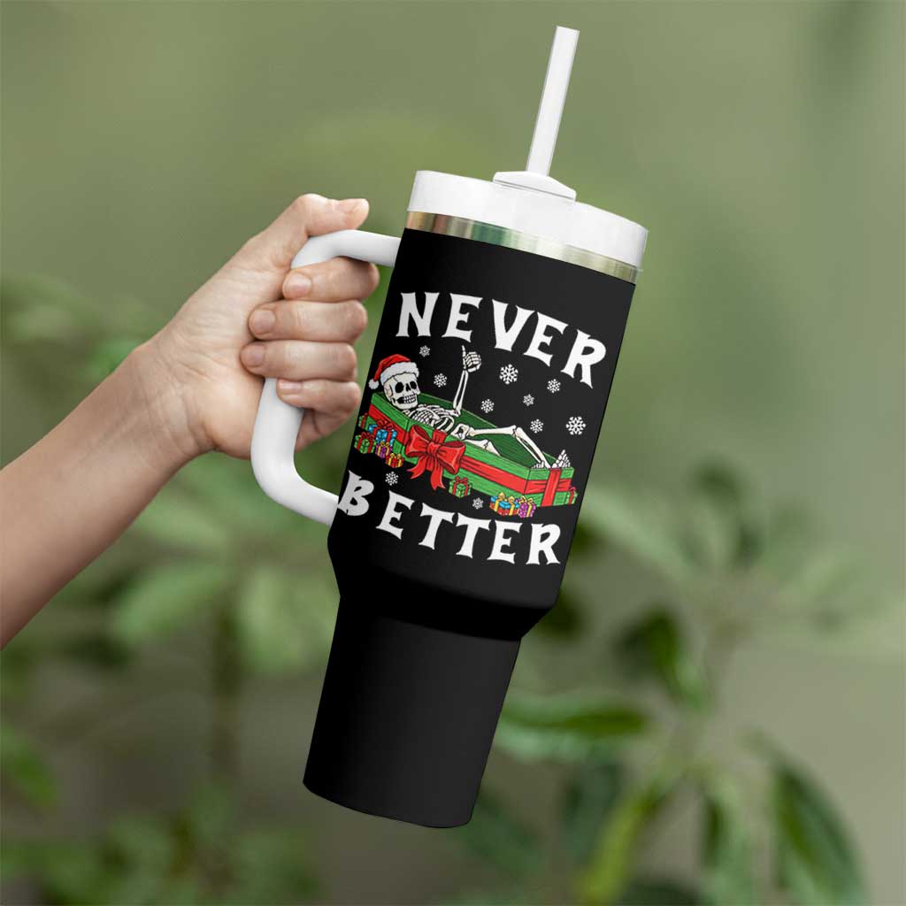 Funny Halloween Christmas Never Better Tumbler With Handle Xmas Skeleton Coffin - Wonder Print Shop