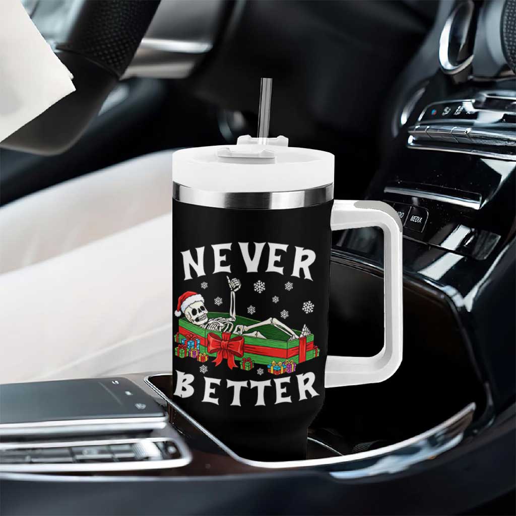 Funny Halloween Christmas Never Better Tumbler With Handle Xmas Skeleton Coffin - Wonder Print Shop