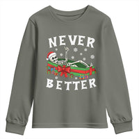 Funny Halloween Christmas Never Better Youth Sweatshirt Xmas Skeleton Coffin - Wonder Print Shop