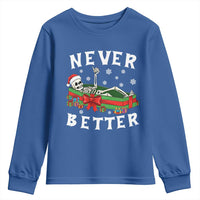 Funny Halloween Christmas Never Better Youth Sweatshirt Xmas Skeleton Coffin - Wonder Print Shop