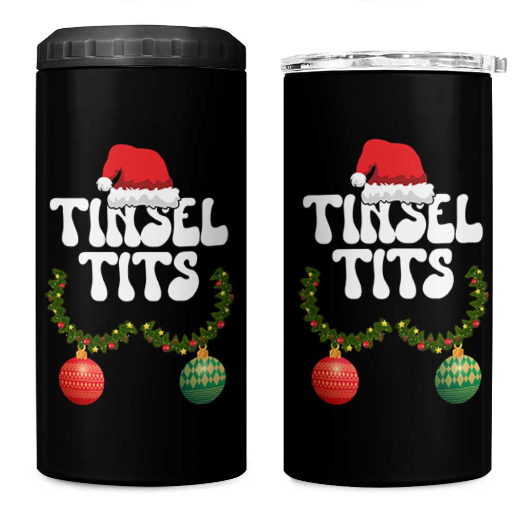 Christmas Tinsel Tits 4 in 1 Can Cooler Tumbler Funny Xmas Couple Matching - Wonder Print Shop