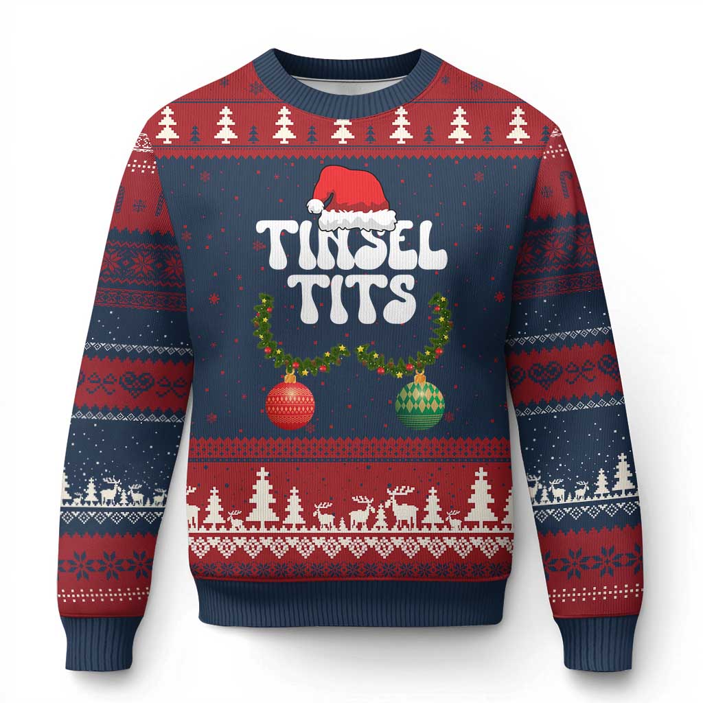 Xmas Tinsel Tits Ugly Christmas Sweater Funny Xmas Couple Matching - Wonder Print Shop