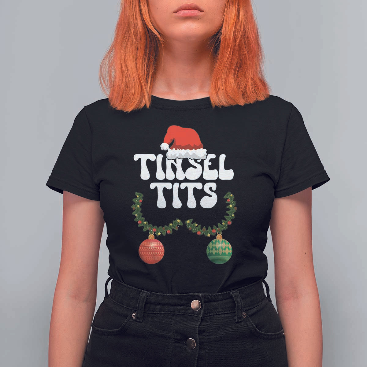 Christmas Tinsel Tits T Shirt For Women Funny Xmas Couple Matching - Wonder Print Shop