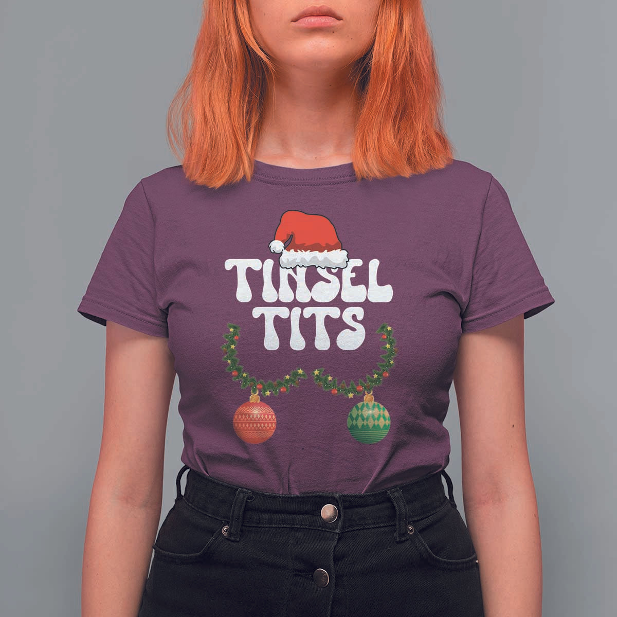 Christmas Tinsel Tits T Shirt For Women Funny Xmas Couple Matching - Wonder Print Shop