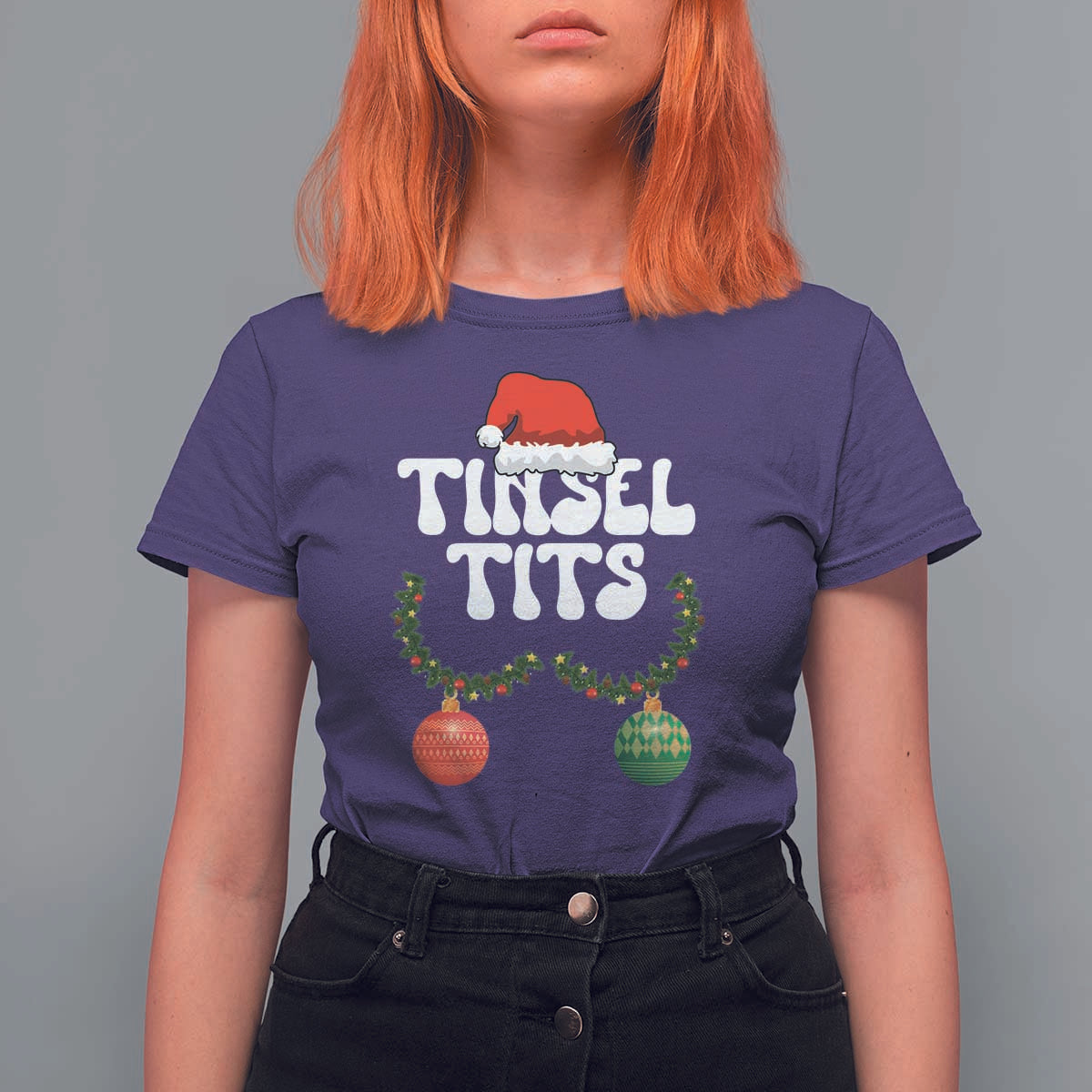 Christmas Tinsel Tits T Shirt For Women Funny Xmas Couple Matching - Wonder Print Shop