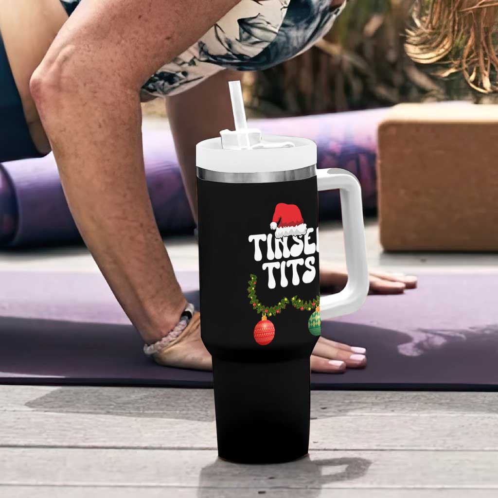 Christmas Tinsel Tits Tumbler With Handle Funny Xmas Couple Matching - Wonder Print Shop