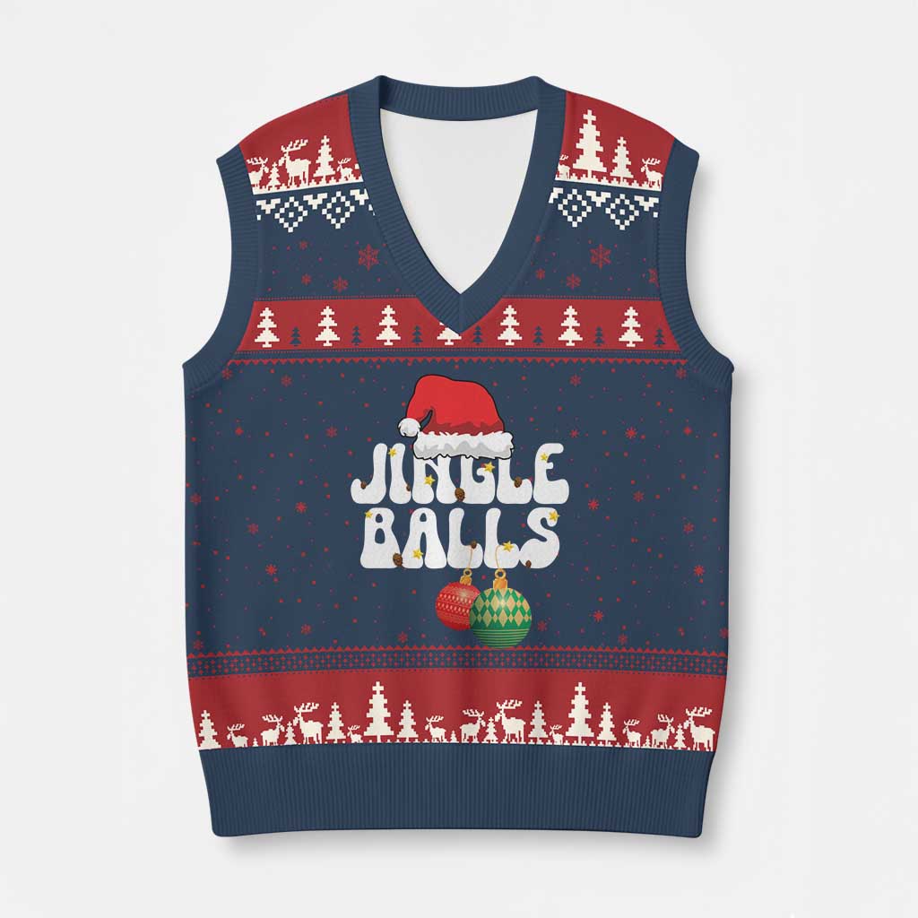 Xmas Jingle Balls V-Neck Knit Sweater Vest Funny Xmas Couple Matching - Wonder Print Shop