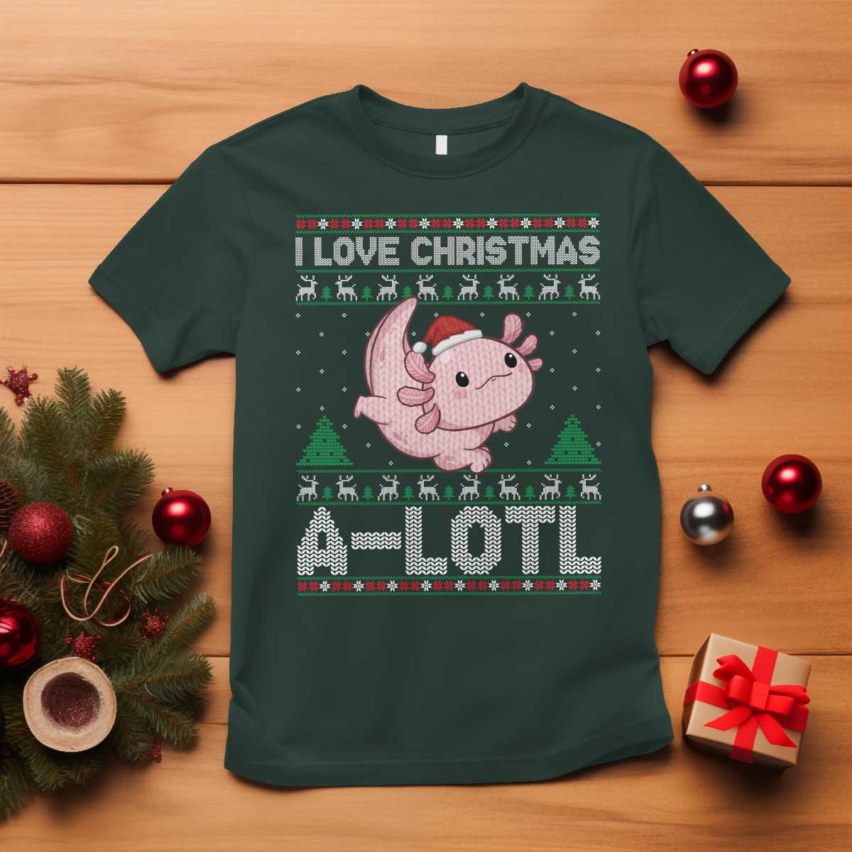 Funny Christmas Axolotl T Shirt I Love Christmas A Lotl Xmas Salamander - Wonder Print Shop