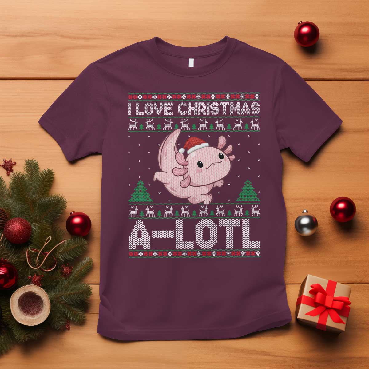 Funny Christmas Axolotl T Shirt I Love Christmas A Lotl Xmas Salamander - Wonder Print Shop