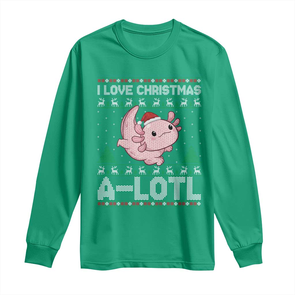Funny Christmas Axolotl Long Sleeve Shirt I Love Christmas A Lotl Xmas Salamander - Wonder Print Shop
