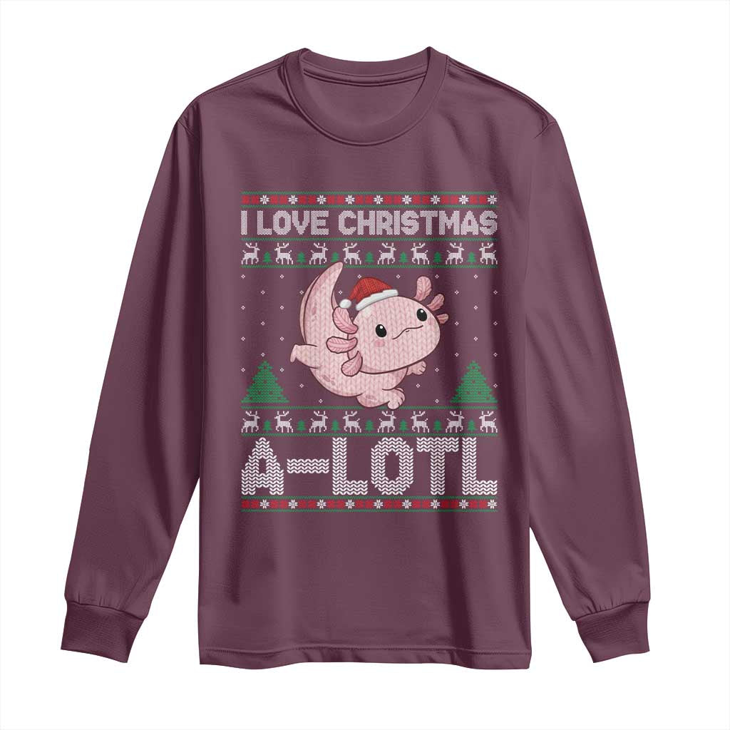 Funny Christmas Axolotl Long Sleeve Shirt I Love Christmas A Lotl Xmas Salamander - Wonder Print Shop