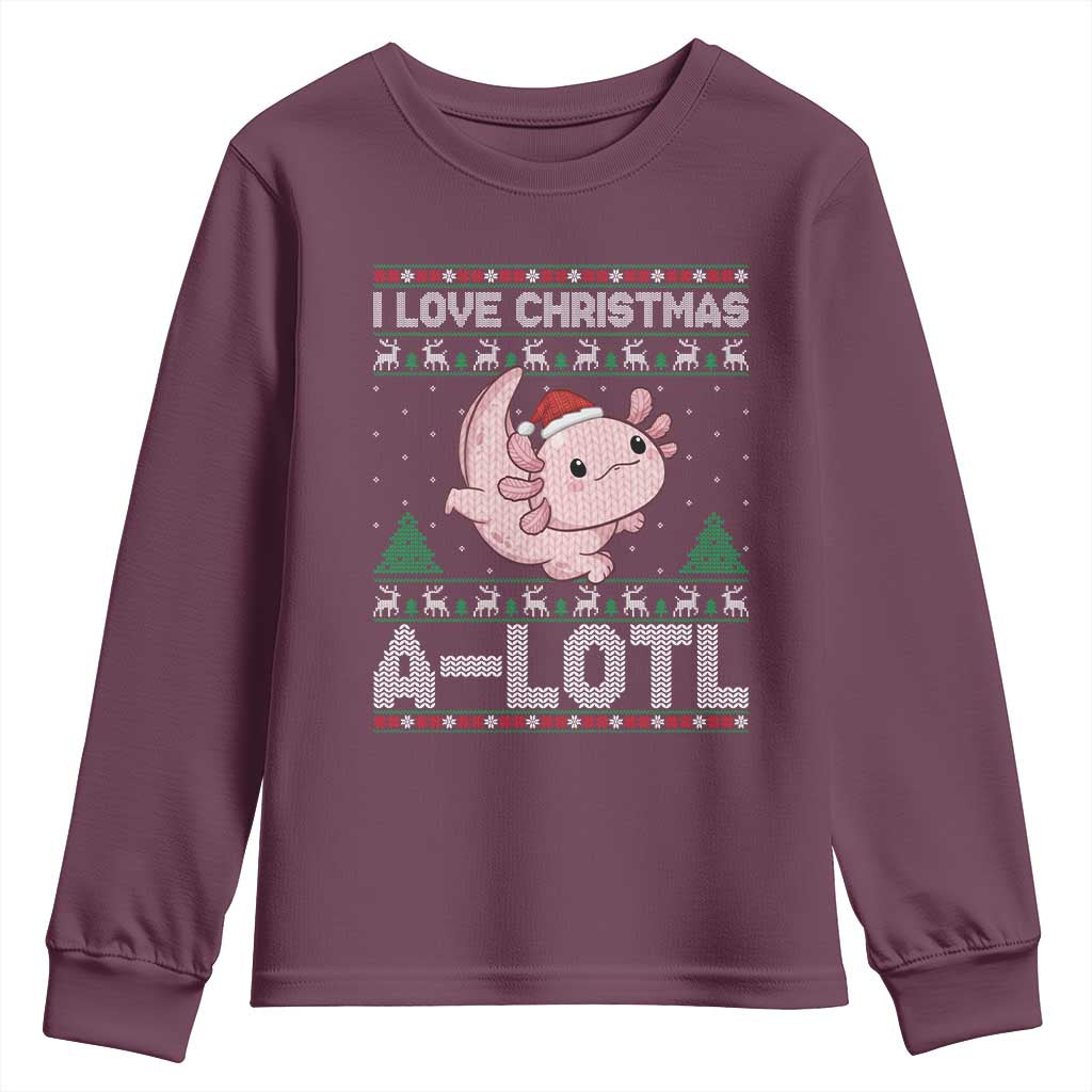 Funny Christmas Axolotl Youth Sweatshirt I Love Christmas A Lotl Xmas Salamander - Wonder Print Shop