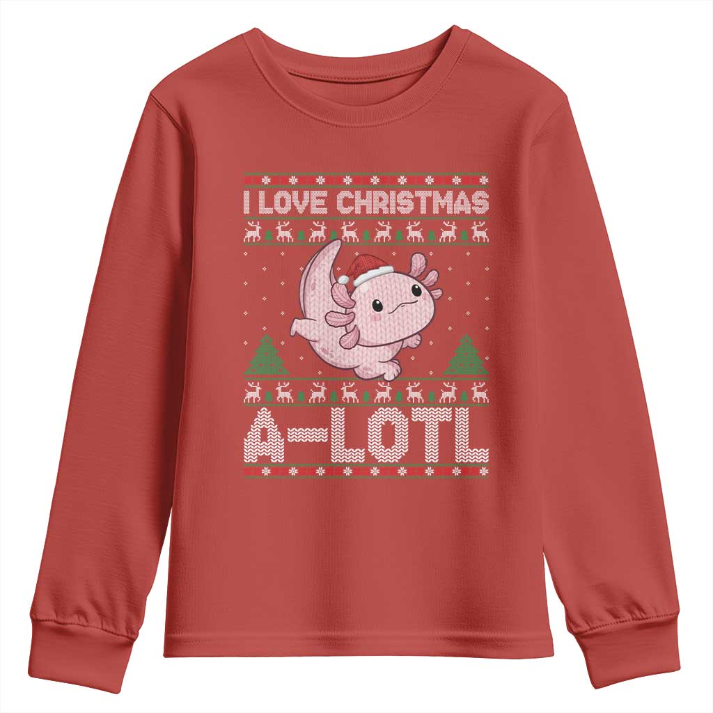 Funny Christmas Axolotl Youth Sweatshirt I Love Christmas A Lotl Xmas Salamander - Wonder Print Shop