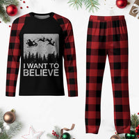 Funny Xmas Santa Plaid Pajama Set I Want To Believe Sleigh With Reindeers - Wonder Print Shop