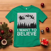 Funny Christmas Santa T Shirt I Want To Believe Sleigh With Reindeers - Wonder Print Shop