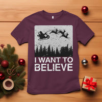 Funny Christmas Santa T Shirt I Want To Believe Sleigh With Reindeers - Wonder Print Shop