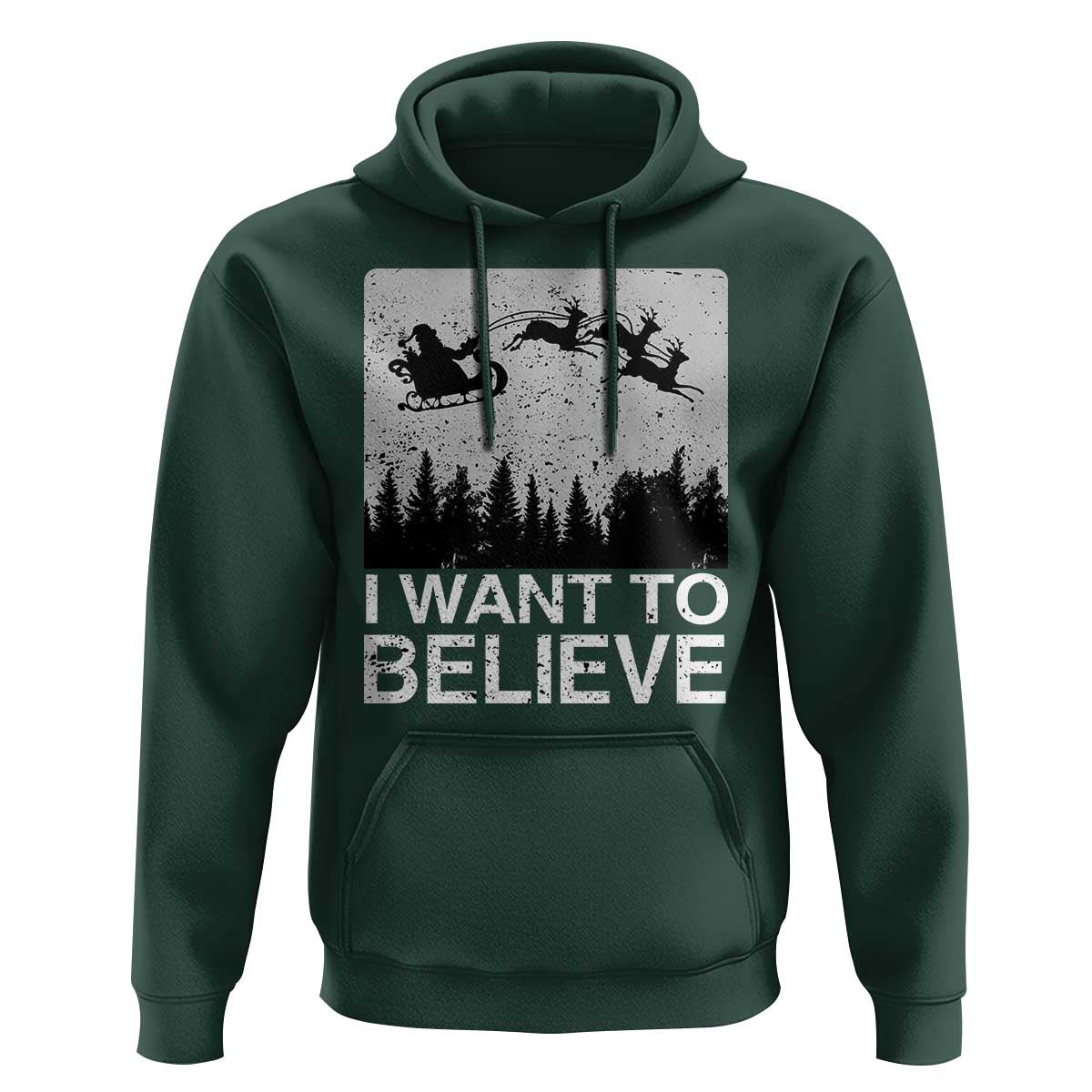 Funny Christmas Santa Hoodie I Want To Believe Sleigh With Reindeers