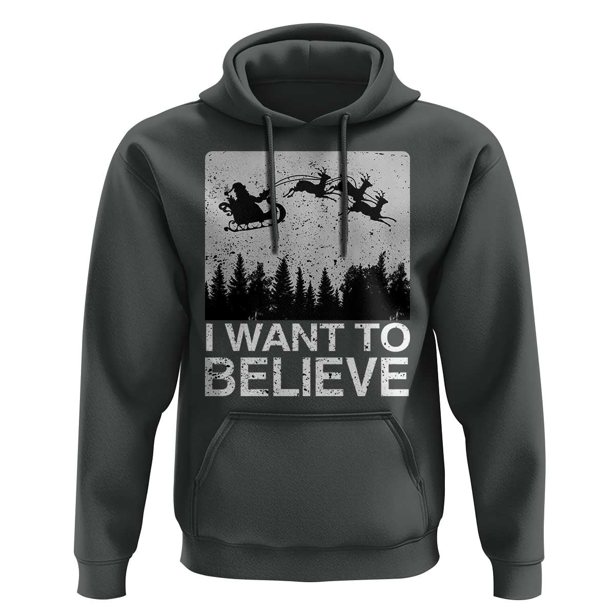 Funny Christmas Santa Hoodie I Want To Believe Sleigh With Reindeers