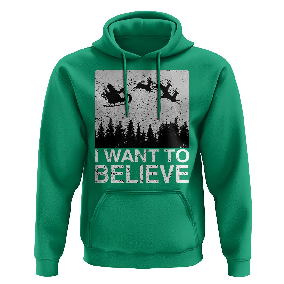 Funny Christmas Santa Hoodie I Want To Believe Sleigh With Reindeers