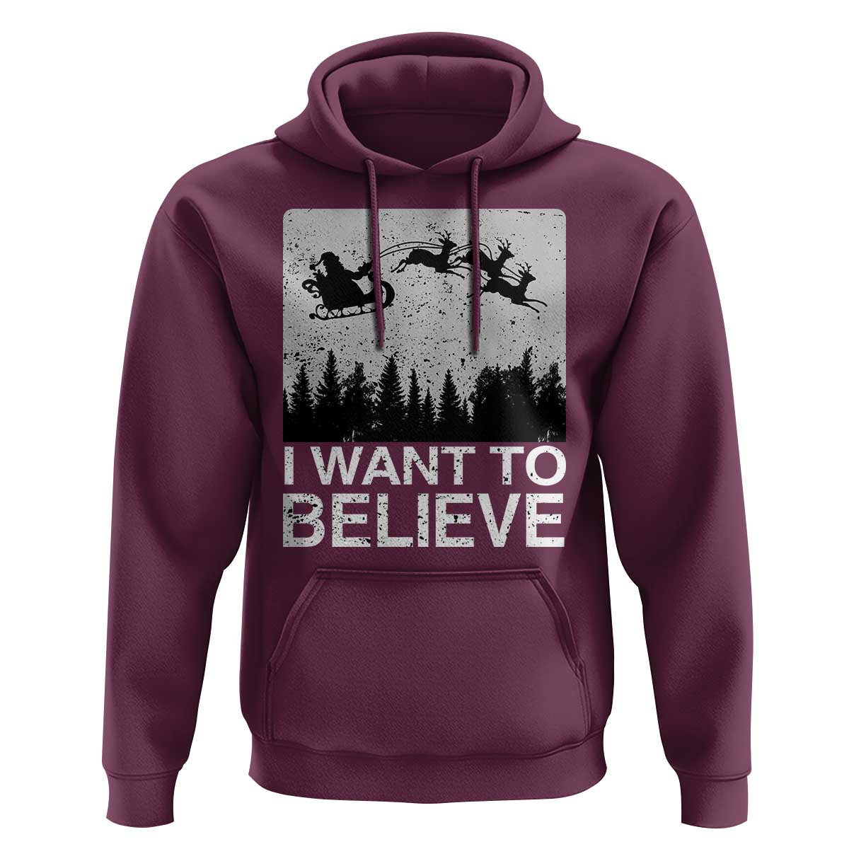 Funny Christmas Santa Hoodie I Want To Believe Sleigh With Reindeers