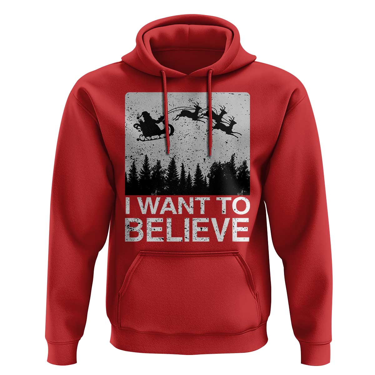 Funny Christmas Santa Hoodie I Want To Believe Sleigh With Reindeers