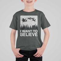 Funny Christmas Santa T Shirt For Kid I Want To Believe Sleigh With Reindeers - Wonder Print Shop