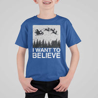Funny Christmas Santa T Shirt For Kid I Want To Believe Sleigh With Reindeers - Wonder Print Shop