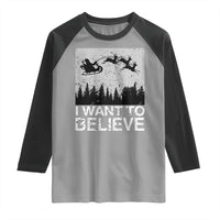 Funny Christmas Santa Raglan Shirt I Want To Believe Sleigh With Reindeers - Wonder Print Shop
