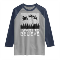 Funny Christmas Santa Raglan Shirt I Want To Believe Sleigh With Reindeers - Wonder Print Shop