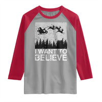 Funny Christmas Santa Raglan Shirt I Want To Believe Sleigh With Reindeers - Wonder Print Shop