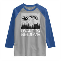 Funny Christmas Santa Raglan Shirt I Want To Believe Sleigh With Reindeers - Wonder Print Shop