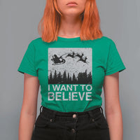 Funny Christmas Santa T Shirt For Women I Want To Believe Sleigh With Reindeers - Wonder Print Shop