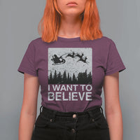 Funny Christmas Santa T Shirt For Women I Want To Believe Sleigh With Reindeers - Wonder Print Shop