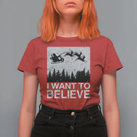 Funny Christmas Santa T Shirt For Women I Want To Believe Sleigh With Reindeers - Wonder Print Shop