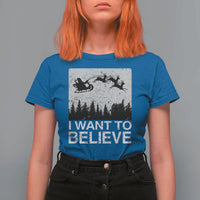 Funny Christmas Santa T Shirt For Women I Want To Believe Sleigh With Reindeers - Wonder Print Shop