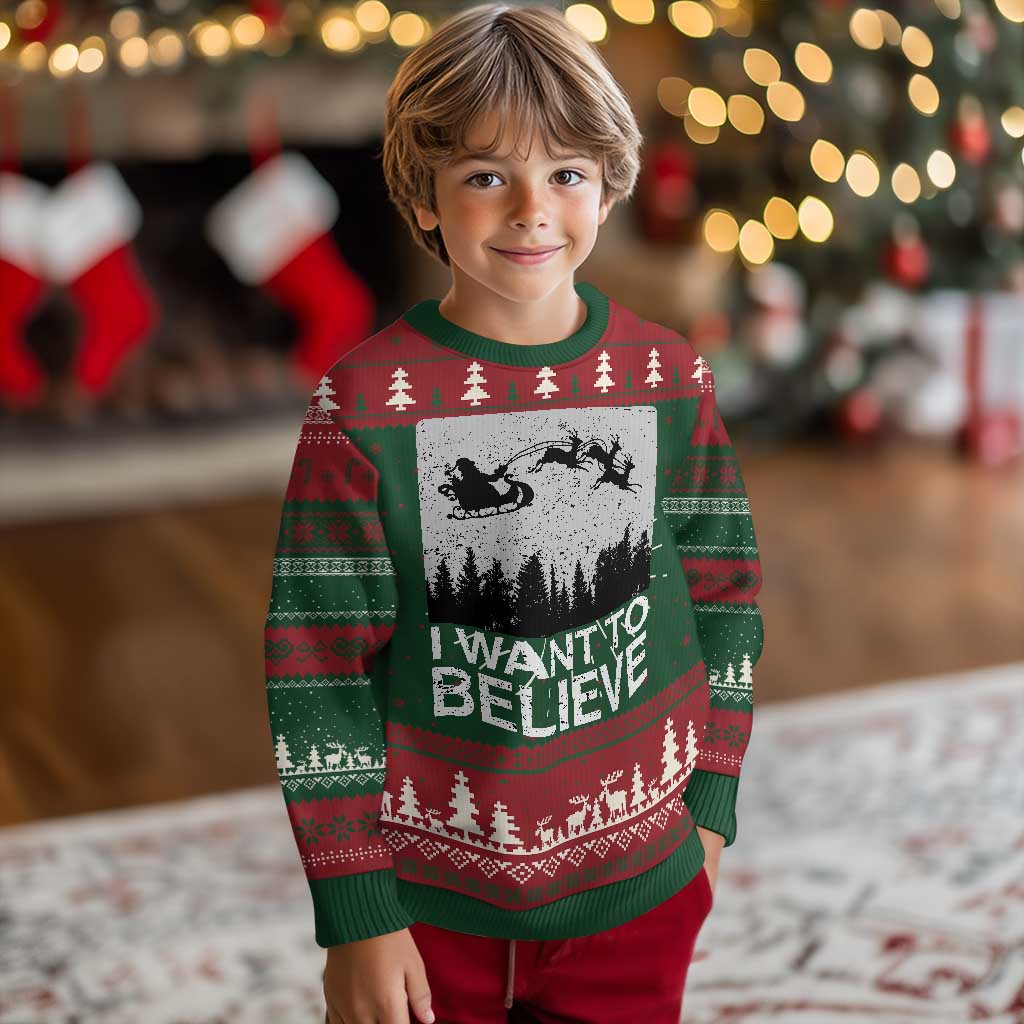 Funny Xmas Santa Ugly Christmas Sweater I Want To Believe Sleigh With Reindeers - Wonder Print Shop