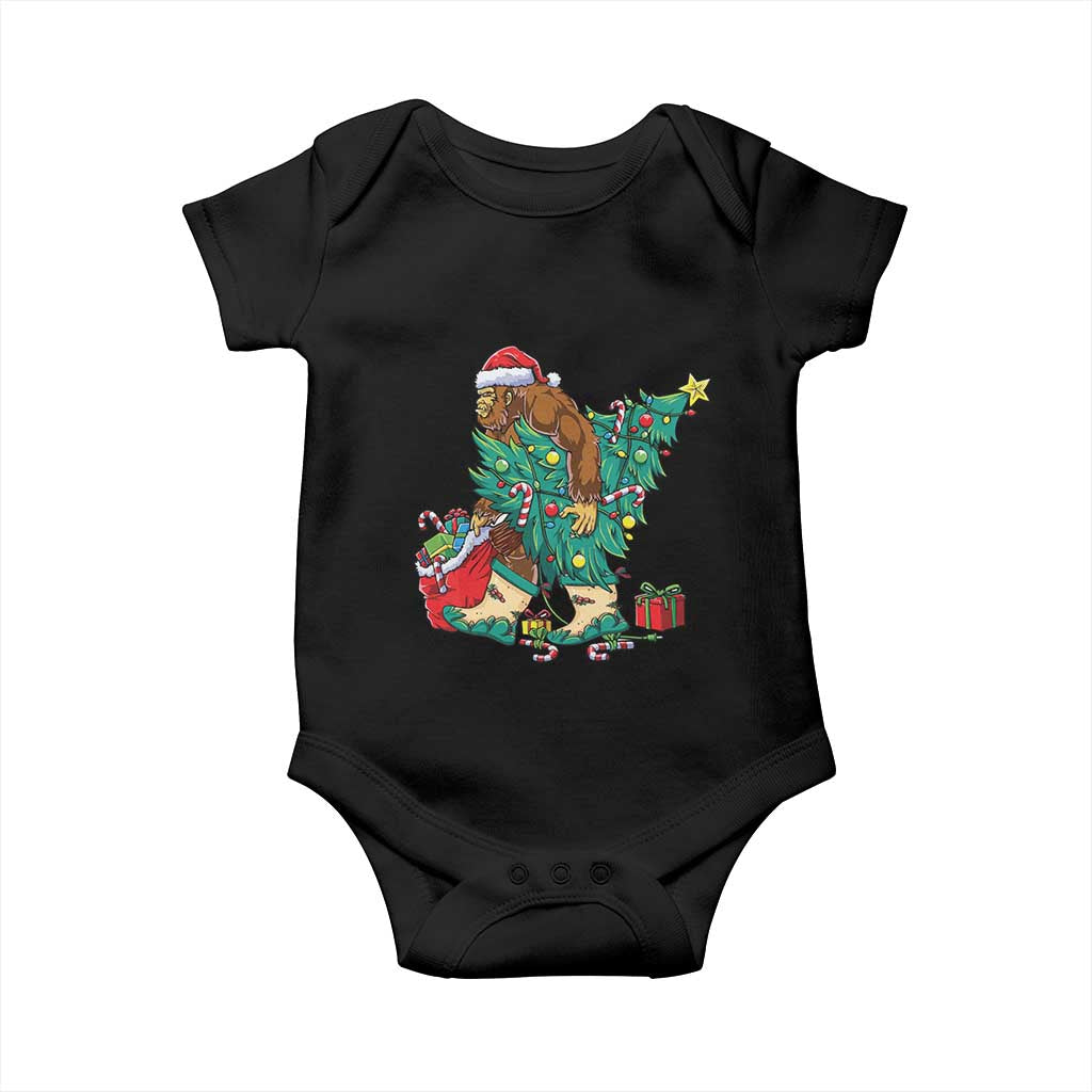 Funny Santa Bigfoot Christmas Tree Baby Onesie