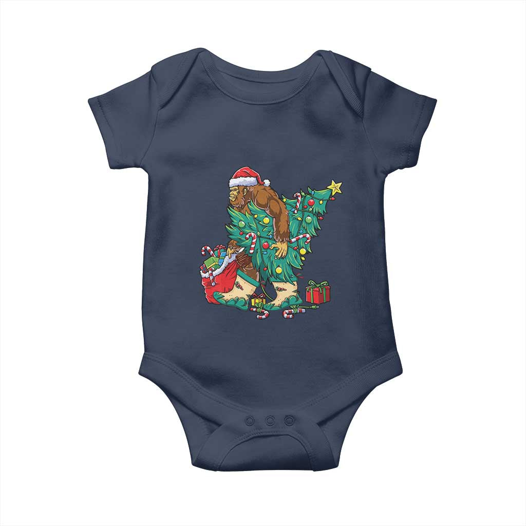 Funny Santa Bigfoot Christmas Tree Baby Onesie