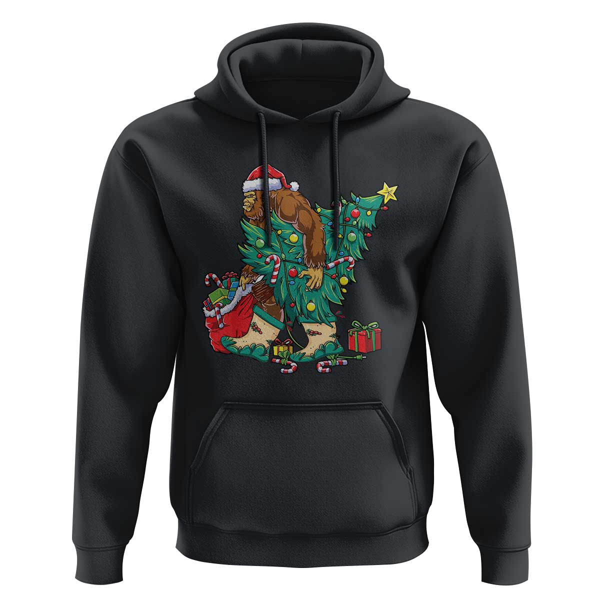 Funny Santa Bigfoot Christmas Tree Hoodie