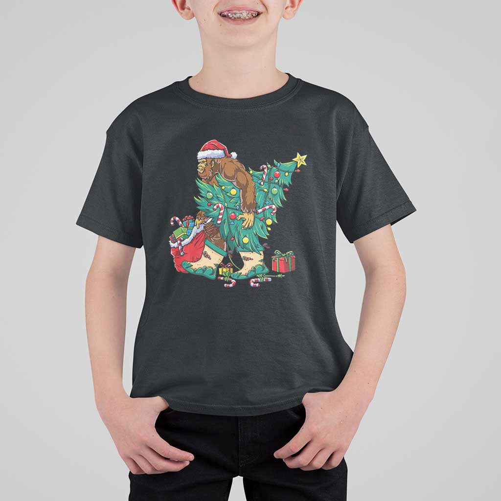 Funny Santa Bigfoot Christmas Tree T Shirt For Kid - Wonder Print Shop