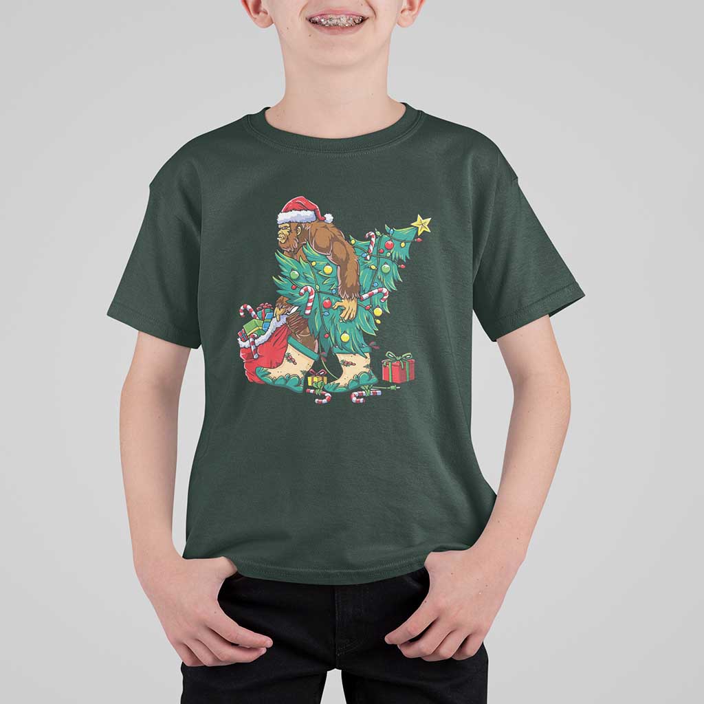 Funny Santa Bigfoot Christmas Tree T Shirt For Kid - Wonder Print Shop