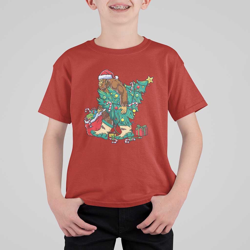 Funny Santa Bigfoot Christmas Tree T Shirt For Kid - Wonder Print Shop