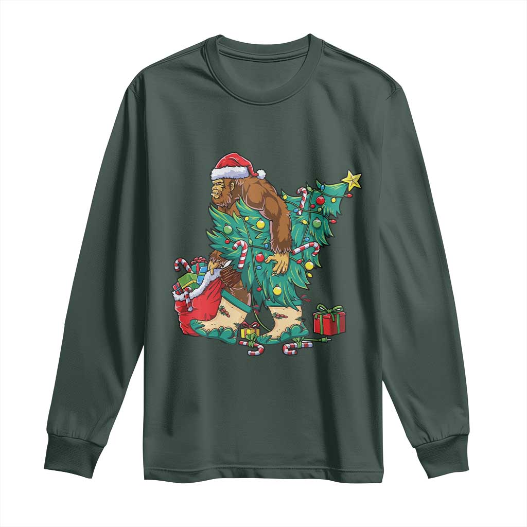 Funny Santa Bigfoot Christmas Tree Long Sleeve Shirt