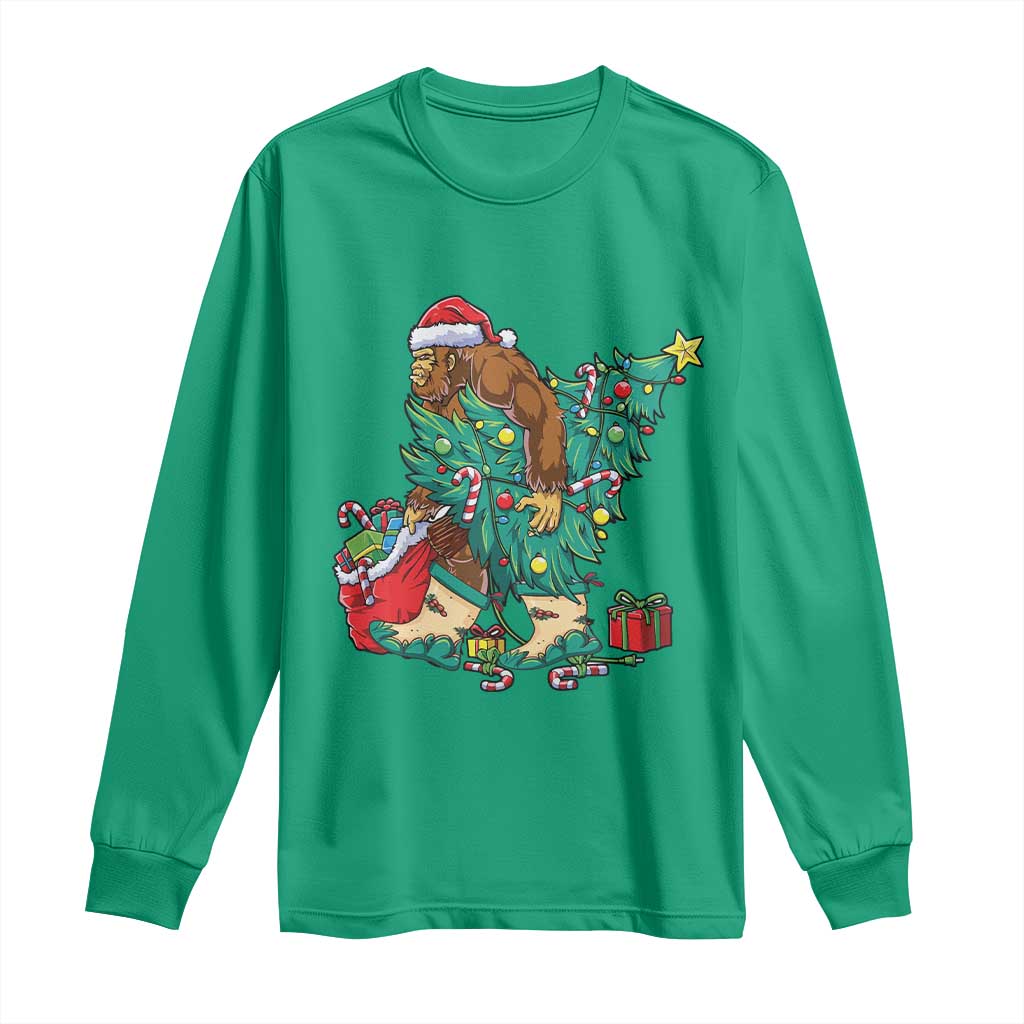 Funny Santa Bigfoot Christmas Tree Long Sleeve Shirt